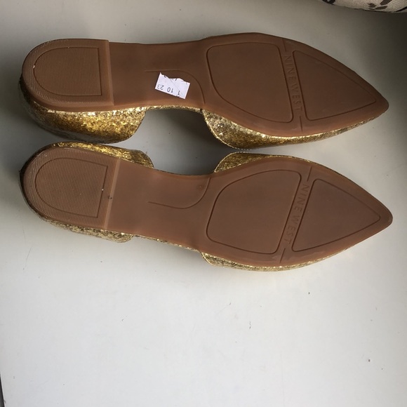 Nine West Gold Starship D’orsay flats pump style shiny sparkly shoes like new - Picture 3 of 5